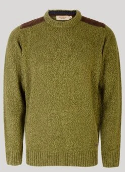 Green Crew Neck Suede Trim Jumper