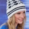 Fluffy Houndstooth Beanie Hat