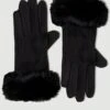 Black Fur Trim Suedette Gloves
