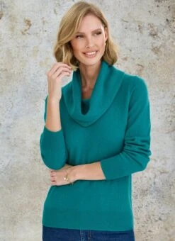 Green Cashmere Cowl Neck Jumper
