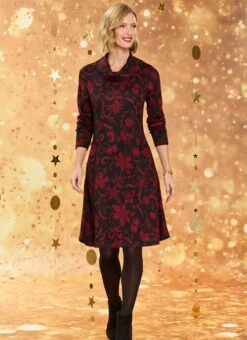 Black Printed Cowl Neck Dress