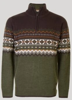 Green Zip Neck Fairisle Jumper