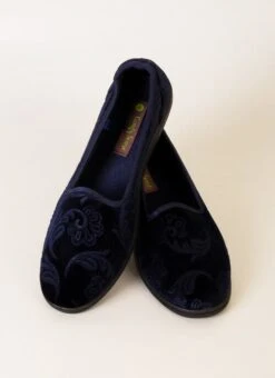 Navy Embossed Velvet Slipper