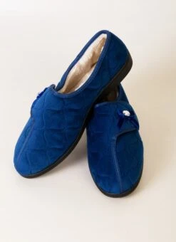 Navy Quilted Velcro Slipper