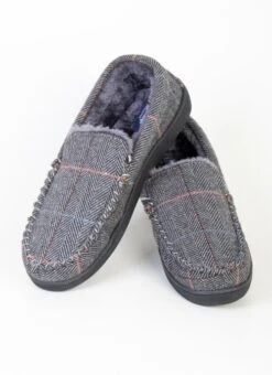 Grey Check Moccasin Slipper