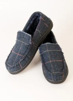Navy Check Moccasin Slipper