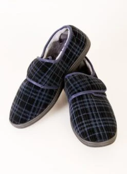 Navy Check Velcro Slipper