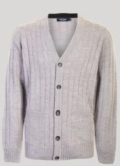 Grey V Neck Cable Cardigan