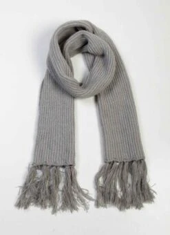 Grey Knitted Tassel Scarf