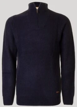 Navy Half Zip Fisherman Rib Jumper