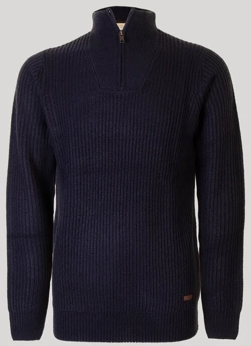 Navy Half Zip Fisherman Rib Jumper 1 Navy Half Zip Fisherman Rib Jumper