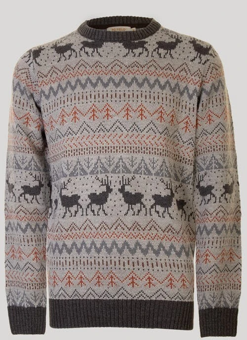 Grey Reindeer Fairisle Jumper 1 Grey Reindeer Fairisle Jumper