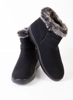 Black Suedette Button Boot