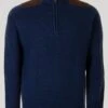 Blue Zip Neck Suede Trim Jumper