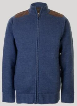 Navy Zip Thru Suede Trim Cardigan