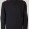 Charcoal Zip Neck Suede Trim Jumper