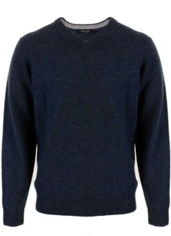 Blue Lambswool V Neck Jumper