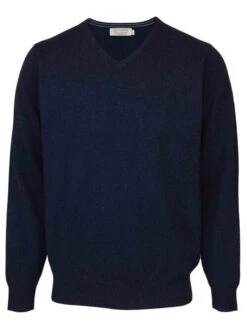 Navy Cashmere V Neck Jumper